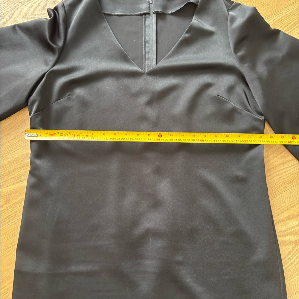 Handmade Black Midi Dress XL XXL Minimalist Wedding Guest Office Preppy Satin - Picture 8 of 11